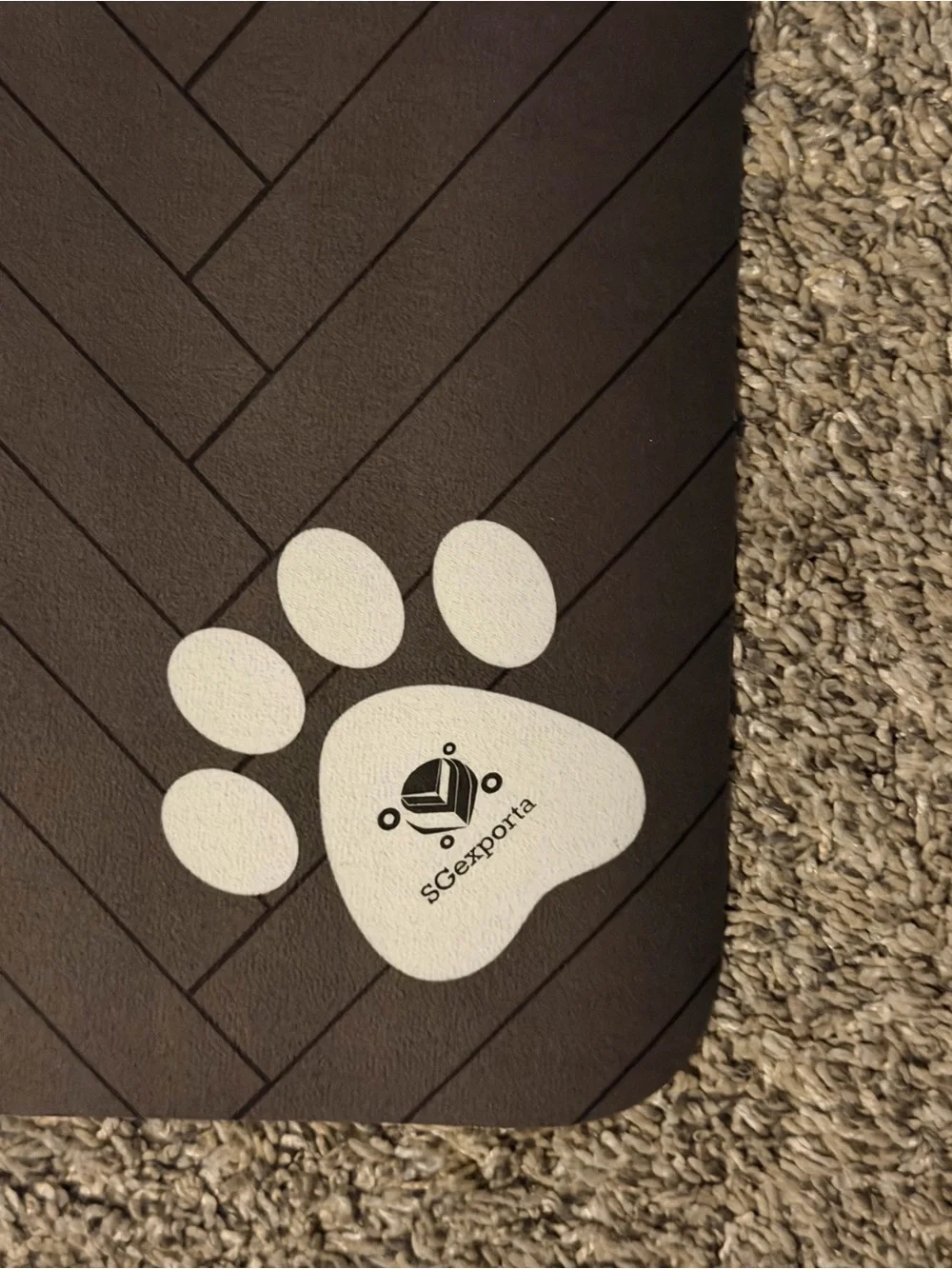 Dark Brown Paw Prints and Chevron Design Pet Food Mat 23”x15”